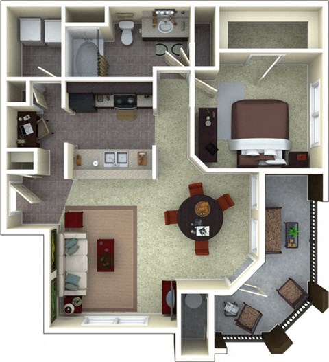 Floor plan for 1 bed, 1 bath, 850 sqft